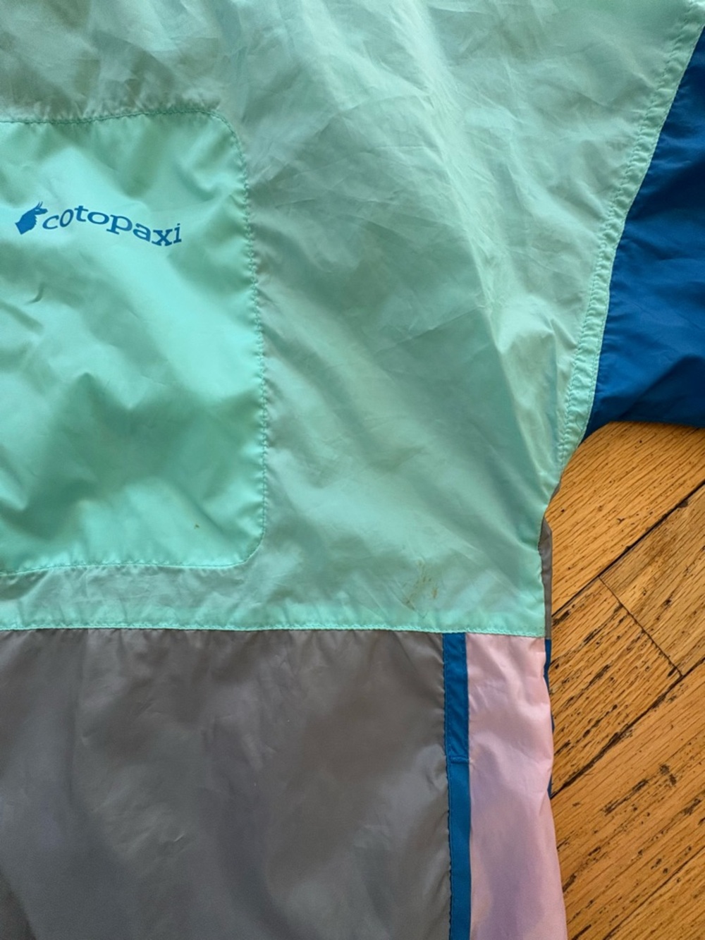 Cotopaxi Mint Green, Pink, Blue, Gray Colorblock Windbreaker Jacket - Picture 3 of 4